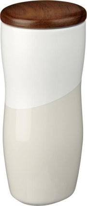 Termo puodelis keramikinis dvigubos sienelės su bambukiniu dangteliu 370 ml[10059201] (baltas)