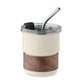 Single-wall thermo mug with a detachable acacia wood handle, stainless steel straw 260 ml [MO2423-13] (beige)
