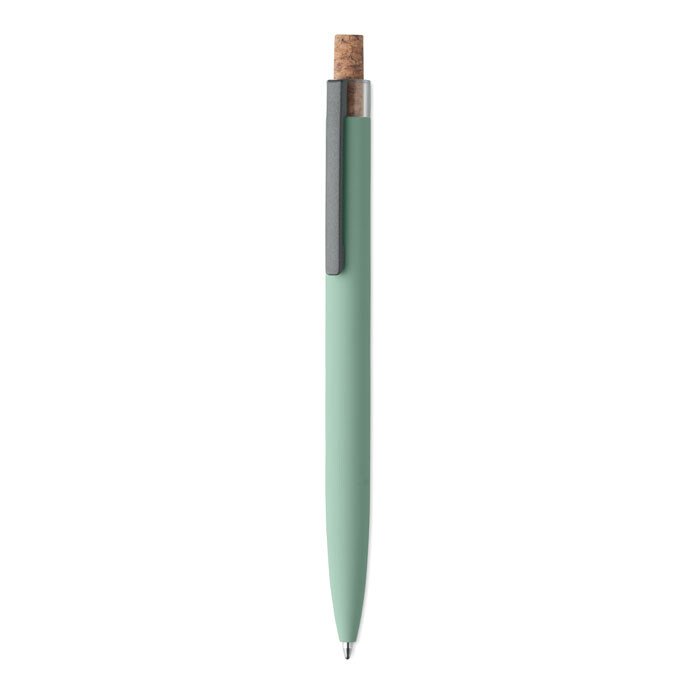 Ballpoint pen with rubberized soft surface and cork button BERGAMO + blue ink [MO2652-77] (mint green)