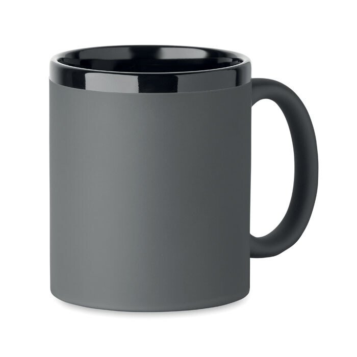 Keramikas krūze ar mīkstu pārklājumu un melnu iekšpusi/apmali, gravēšanai 300 ml RUBY [MO2719-15] (pelēka)