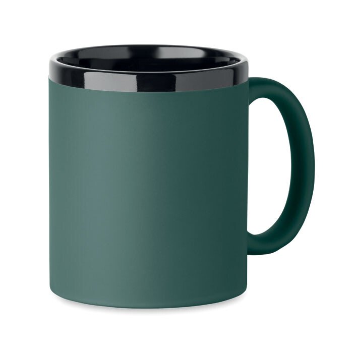 Keramikas krūze ar mīkstu pārklājumu un melnu iekšpusi/apmali, gravēšanai 300 ml RUBY [MO2719-60] (zaļa)