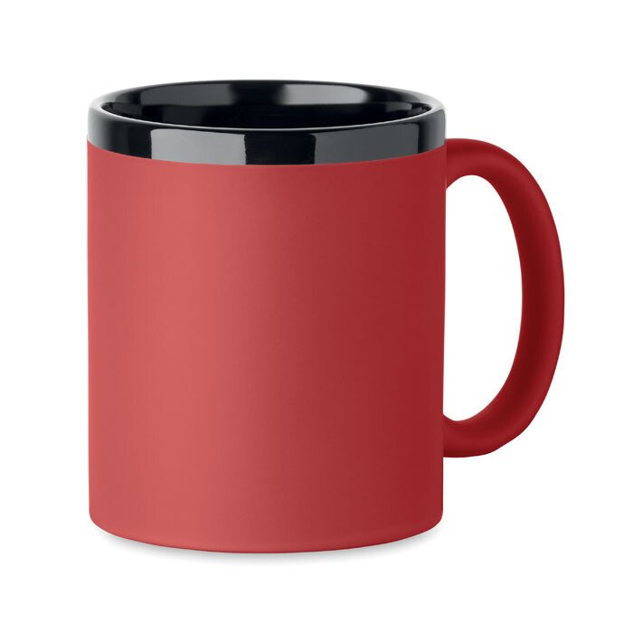 Keramikas krūze ar mīkstu pārklājumu un melnu iekšpusi/apmali, gravēšanai 300 ml RUBY [MO2719-05] (sarkana)