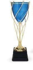 Exclusive blue metal Trophy with gold metal texture and oak wooden base [12140/2] (blue)