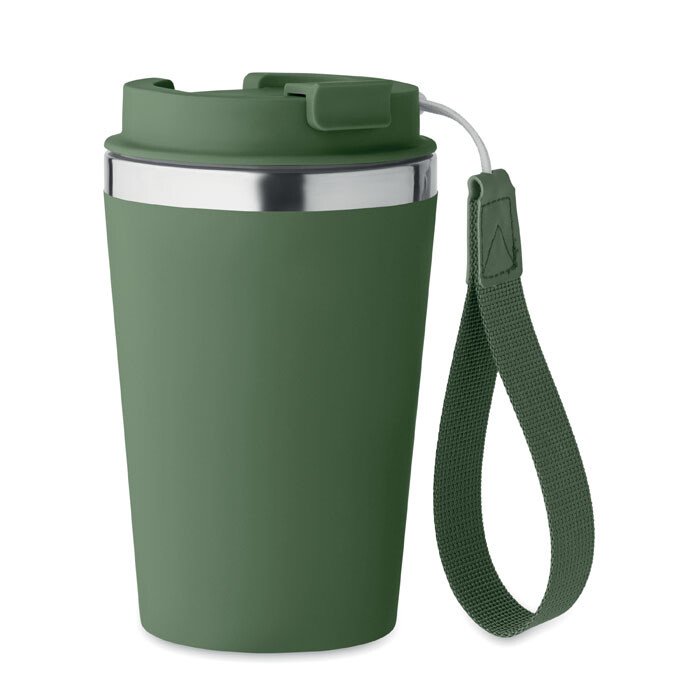 Metal thermos mug with a PP outer layer and strap, Topaz [MO2317-60] (dark green)