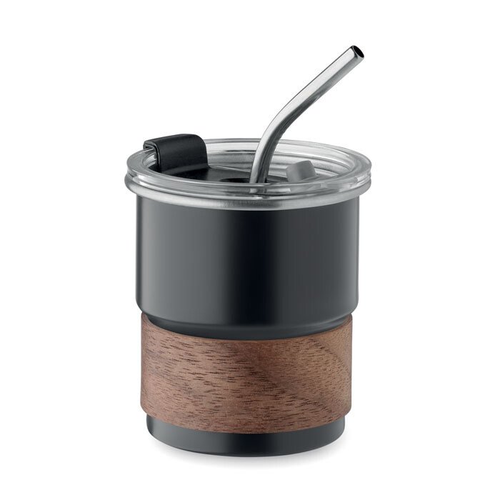 Viensienas termokrūze ar noņemamu rokturi no akācijas koka, nerūsējošā tērauda salmiņš 260 ml [MO2423-03] (melna)