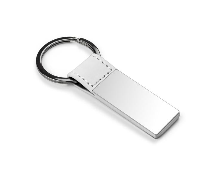 Raktų pakabukas – metalinis su oda [ASG-17564-01] (sidabro/balta)