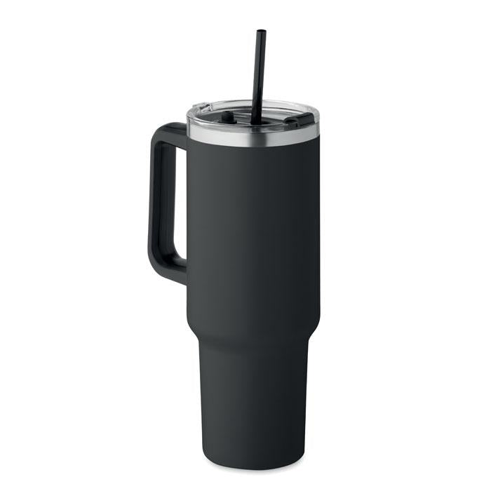 Double-walled stainless steel thermal mug with straw, Suma 1200ml [MO2327-03] (black)